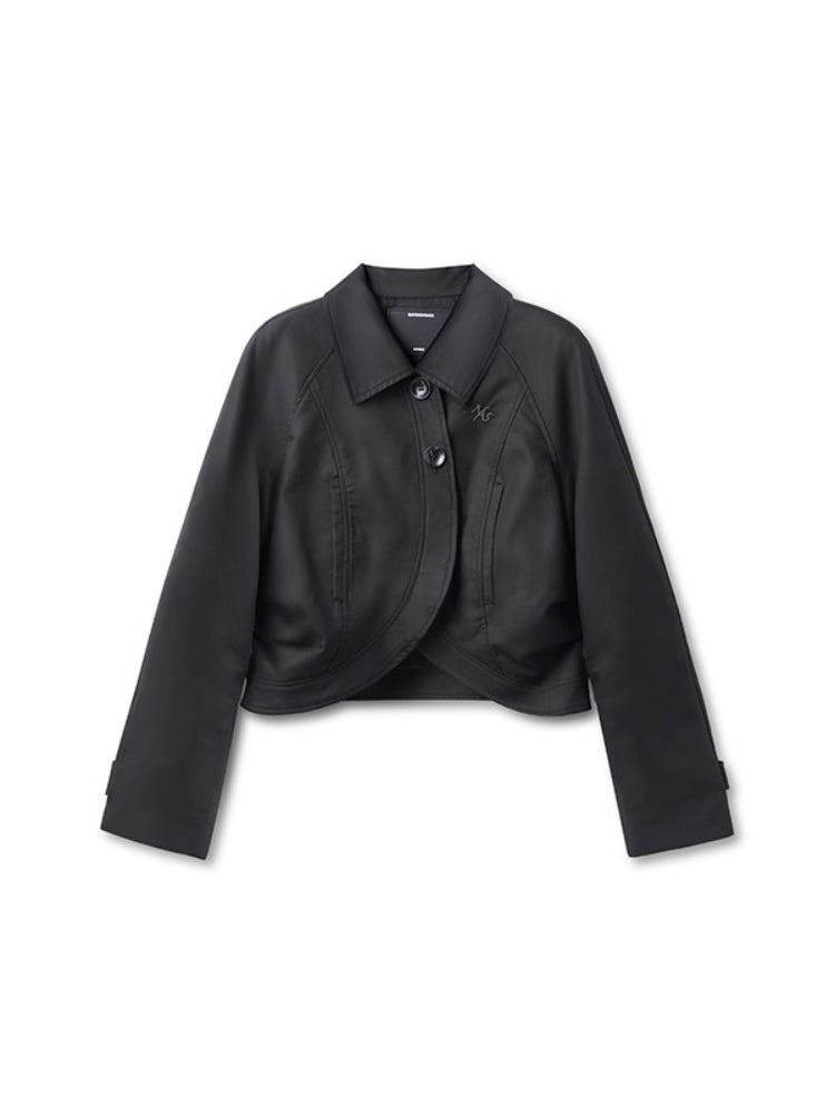 Twill Raglan Sleeve Overlap Placket Collar Jacket - CHINASQUAD