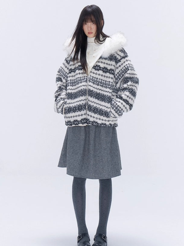 Detachable Faux Fur Collar Hooded Jacket