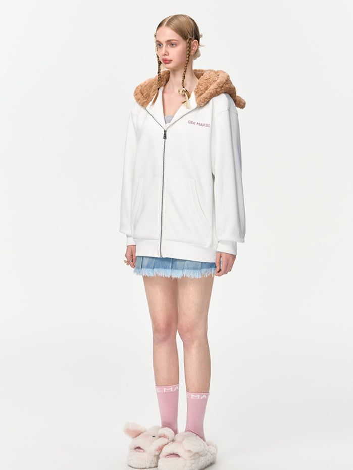 Bear Zip Fuzzy Hoodie - CHINASQUAD