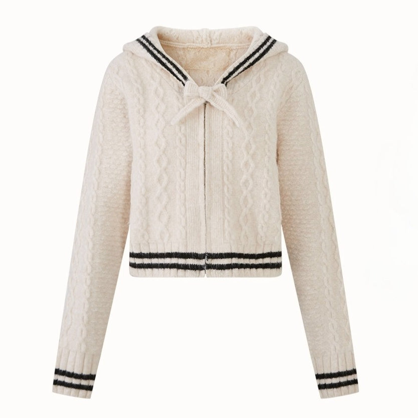 White Philosophy Wool Cloud Cable-Knit Cardigan & Pleated Skirt Set