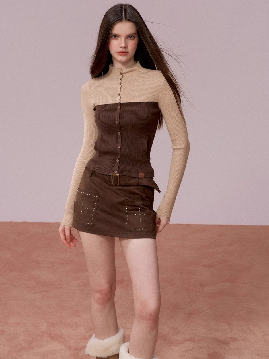 High-Neck Knit Top Fringe Cape Set