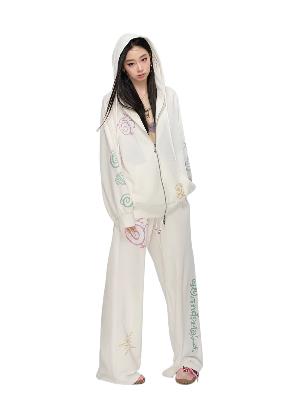 Printed Waffle Knit Hoodie & Pants Set