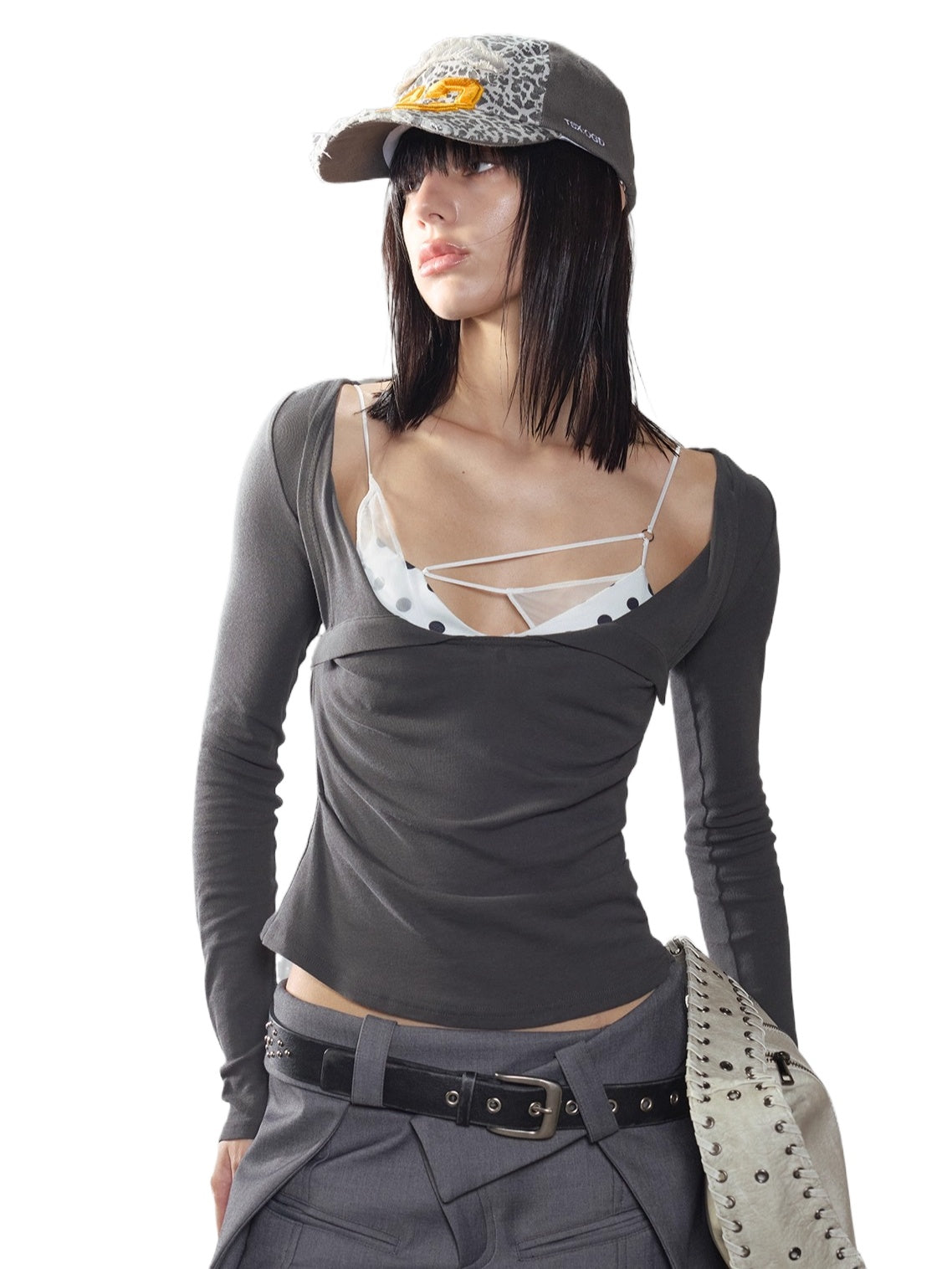 Scoop Neck Layered T-Shirt With Mesh Bra - CHINASQUAD