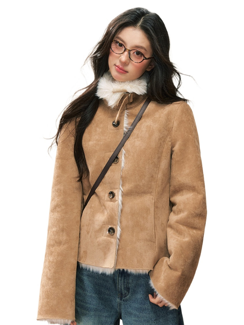 Khaki Shearling Fur-Lined Jacket - CHINASQUAD