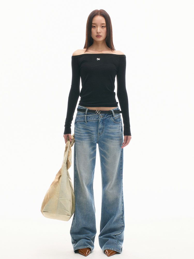 Relaxed-Fit High-Waisted V-Jeans - CHINASQUAD