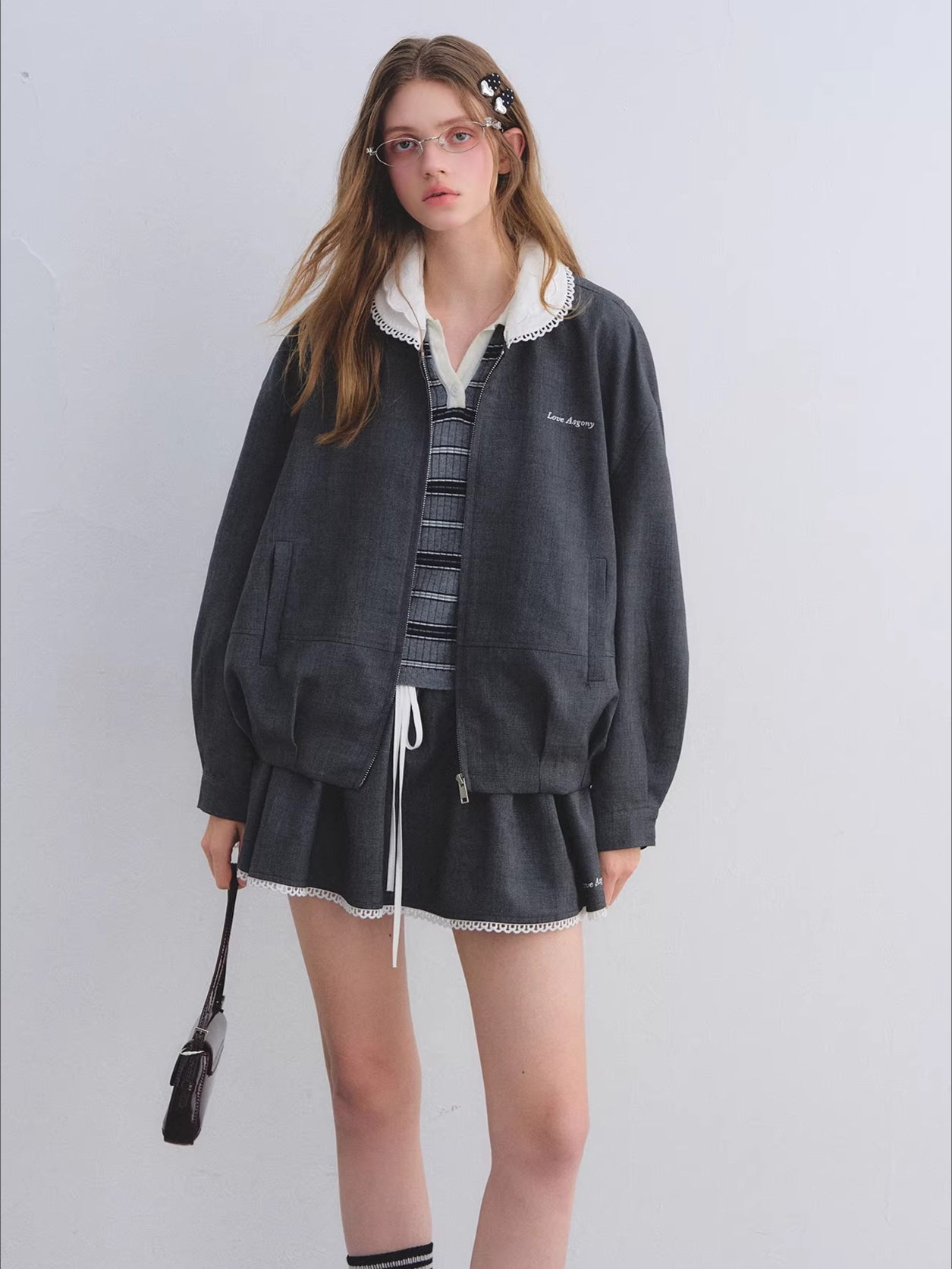 Ruffle Collar Cropped Peplum Jacket Set