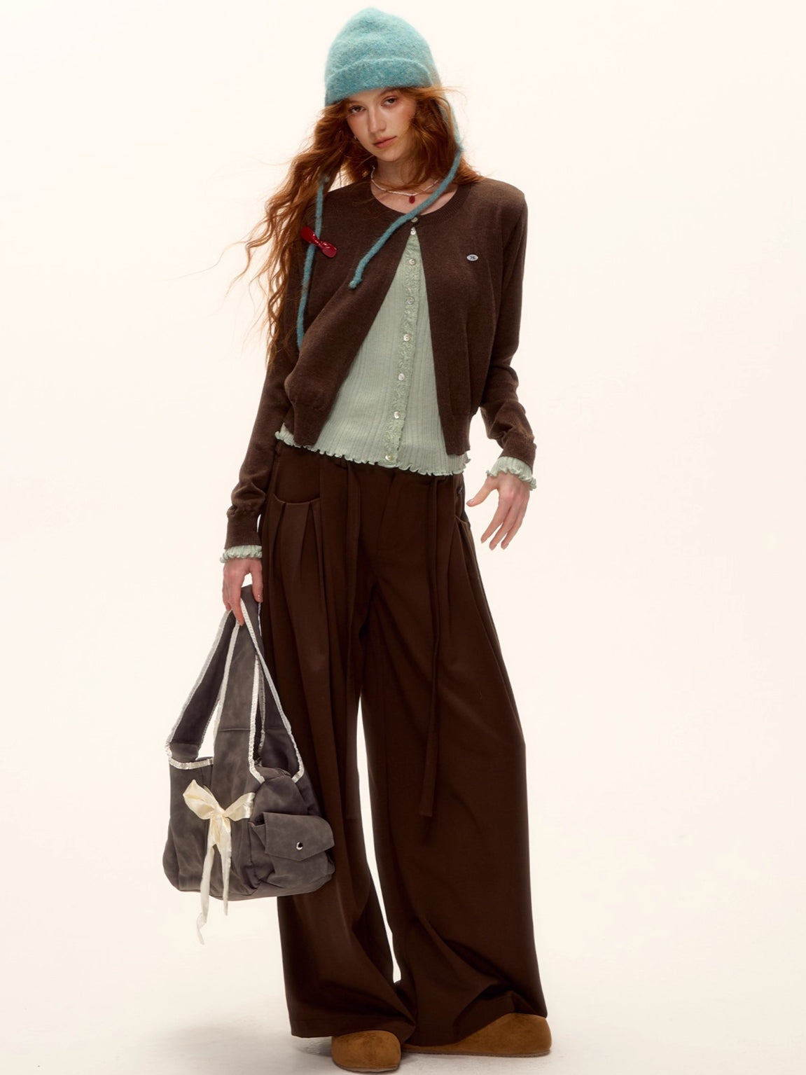 Contrast Panel Ruffled Knit Cardigan