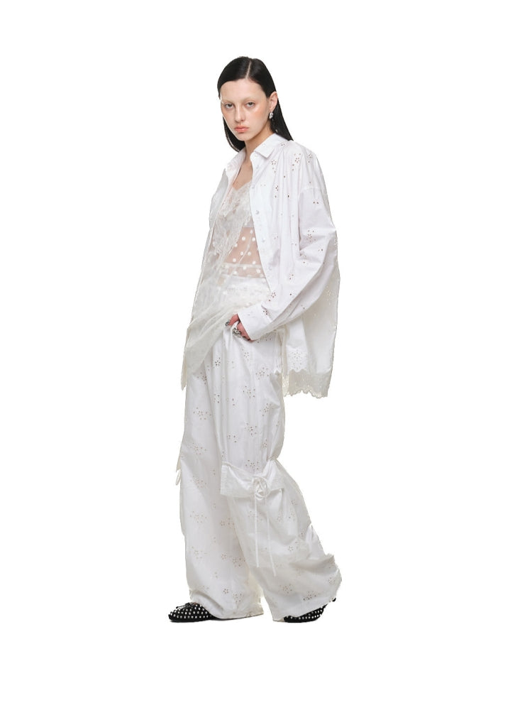 Blue & White Wide-Leg Utility Pants - CHINASQUAD