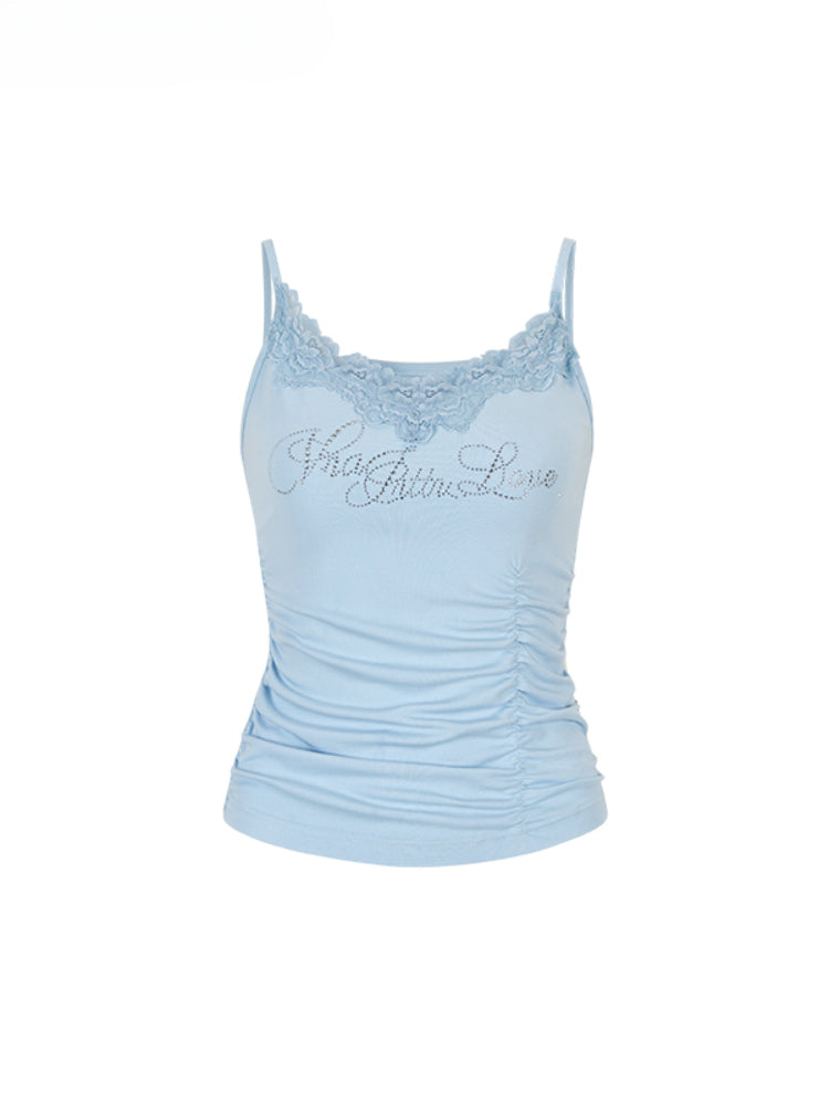 One-Shoulder Rhinestone T-shirt & Tank Top Set - CHINASQUAD