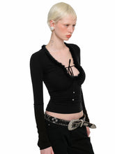 Fur Trimmed Deep V-Neck Slim Fit Knit Top - CHINASQUAD