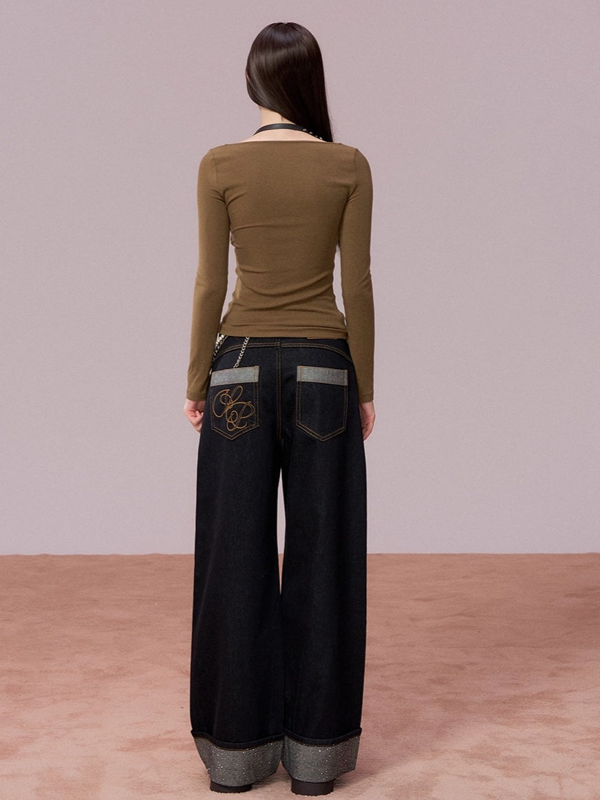 Lace-Panel Contrast Fitted Knit T-Shirt