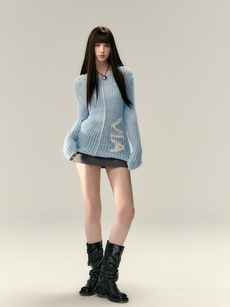 Hollow Knit Letter Sweater - CHINASQUAD