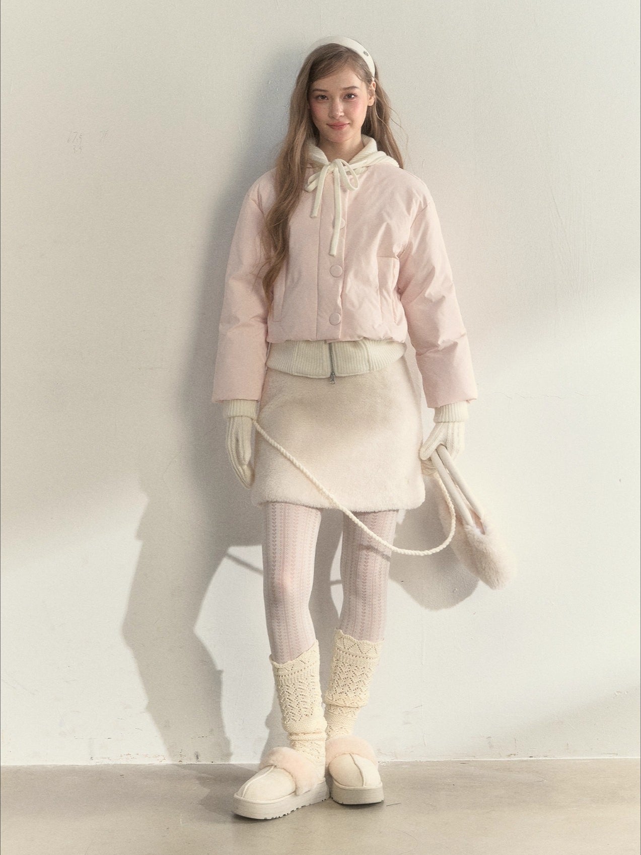 Glacier Pink Knit-Lined Hooded Down Jacket