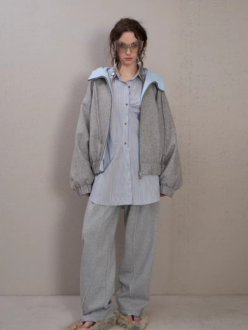 Wool-Blend Hooded Varsity Jacket