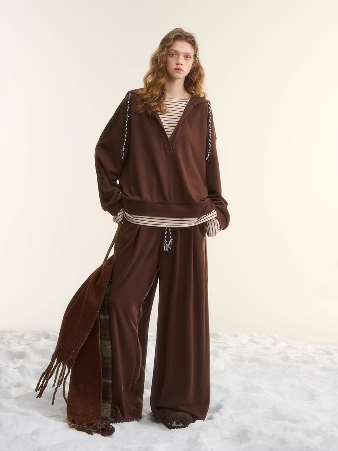 Layered-Effect Sweatshirt & Wide-Leg Sweatpants Set
