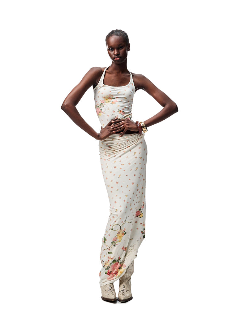 Floral All-Over Printed Big Round Neck Knotted Tank Top - CHINASQUAD