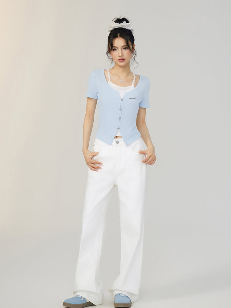 Faux Two-Piece Tencel Blouse - CHINASQUAD
