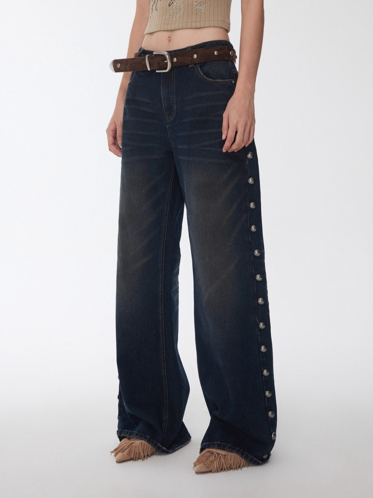 Riveted Vintage Washed Straight-Leg Jeans - CHINASQUAD
