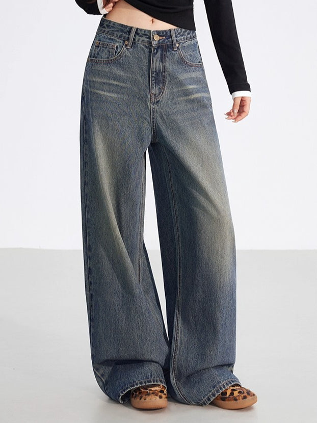 Leather-Patch Wide-Leg Cotton Jeans - CHINASQUAD