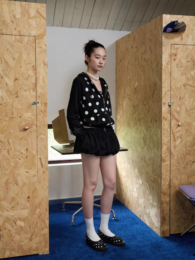 Polka Dot Spliced Zip-up Hoodie