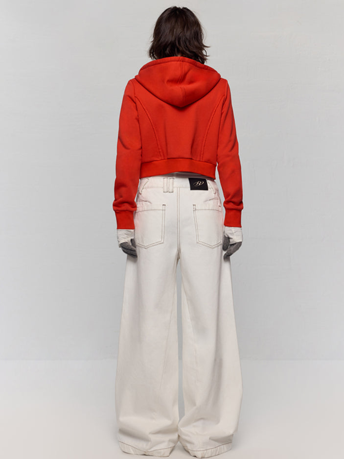 White Jeans Clear Stitching Wide-Leg Pants Jeans - CHINASQUAD