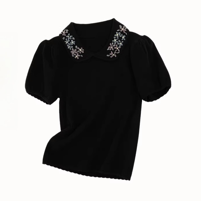 Frozen Flower Ribbon Embroidered Knit Top