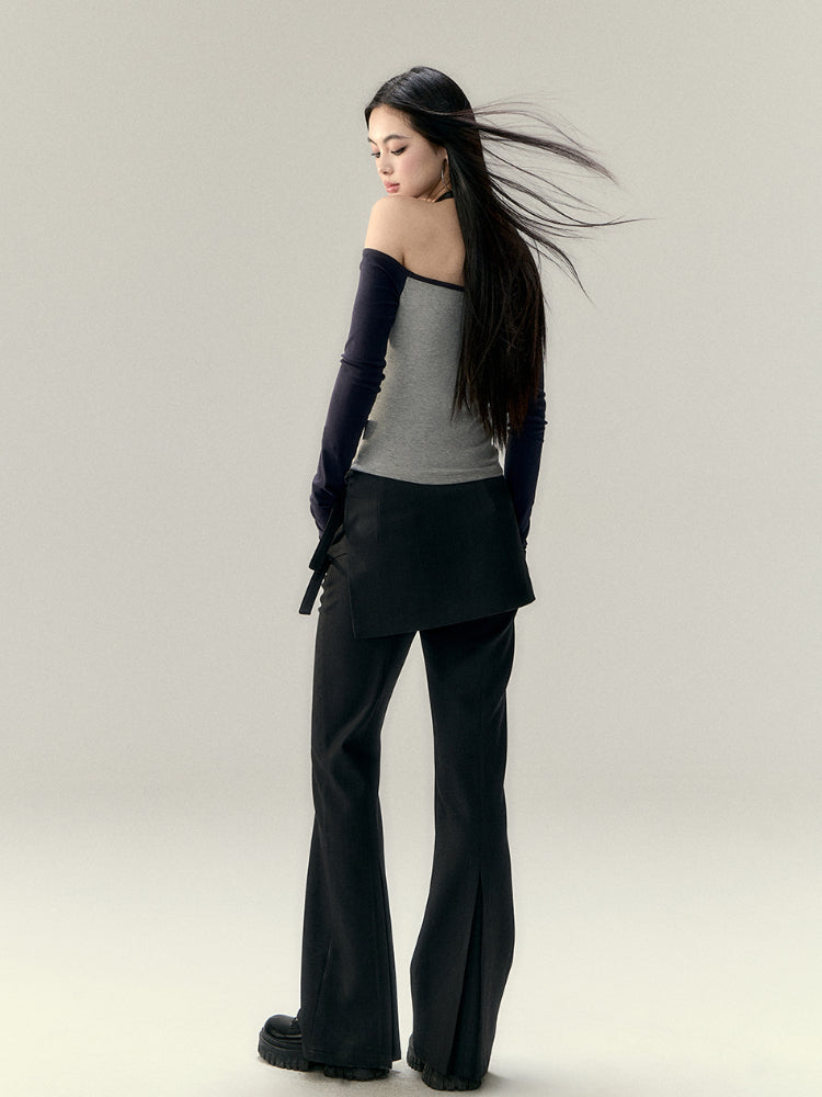 Letter Print Off-Shoulder Slim Fit T-shirt - CHINASQUAD