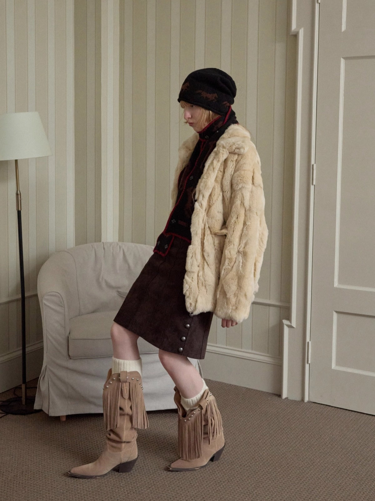 Heavycrafted Rex Rabbit Fur Panel Shirt Jacket