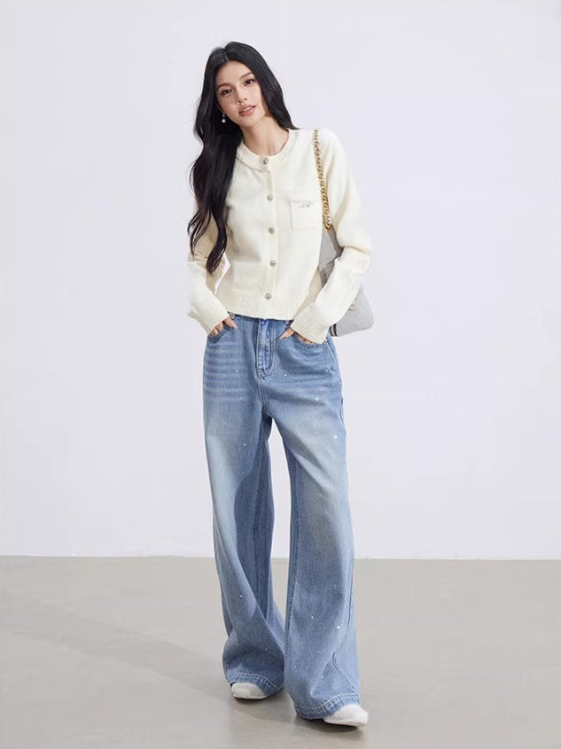 Shimmer-Thread Tweed-Inspired Knit Sweater