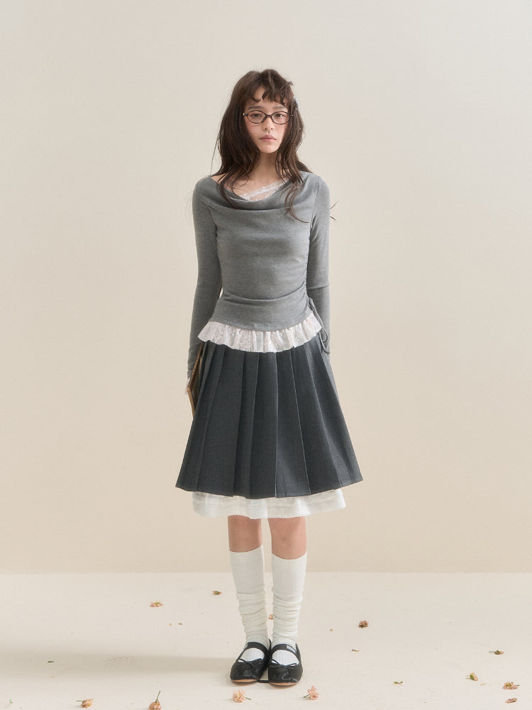 Lace Faux Two-Piece Long Sleeve T-shirt - CHINASQUAD