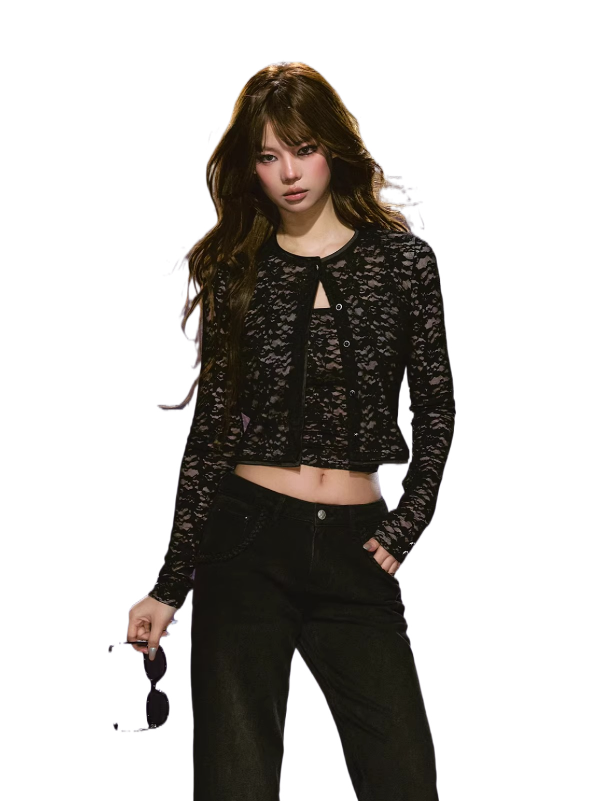 Lace & Satin Layered Cardigan & Lace Camisole