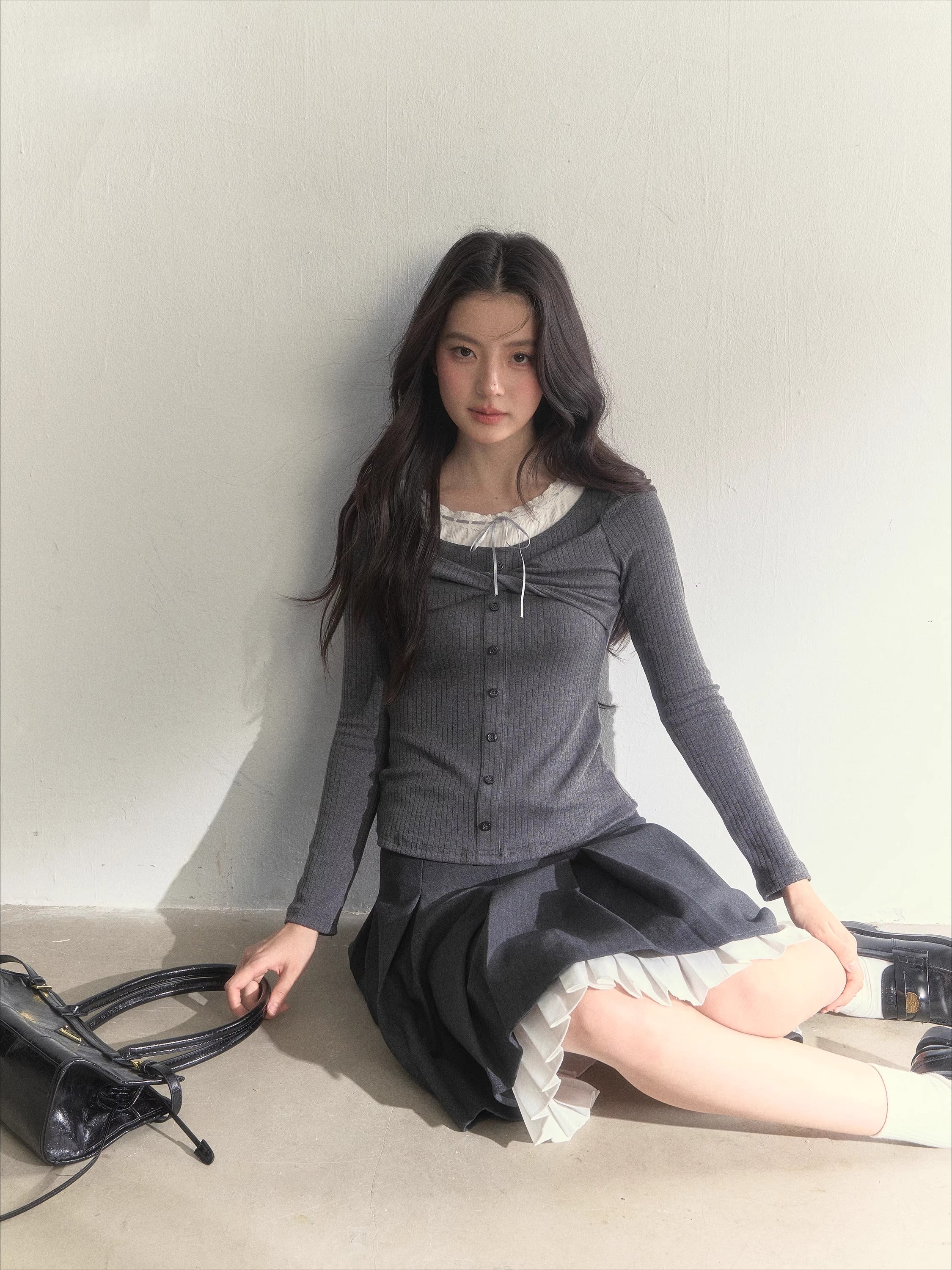 Bow-Tied Knit Long Sleeve T-Shirt