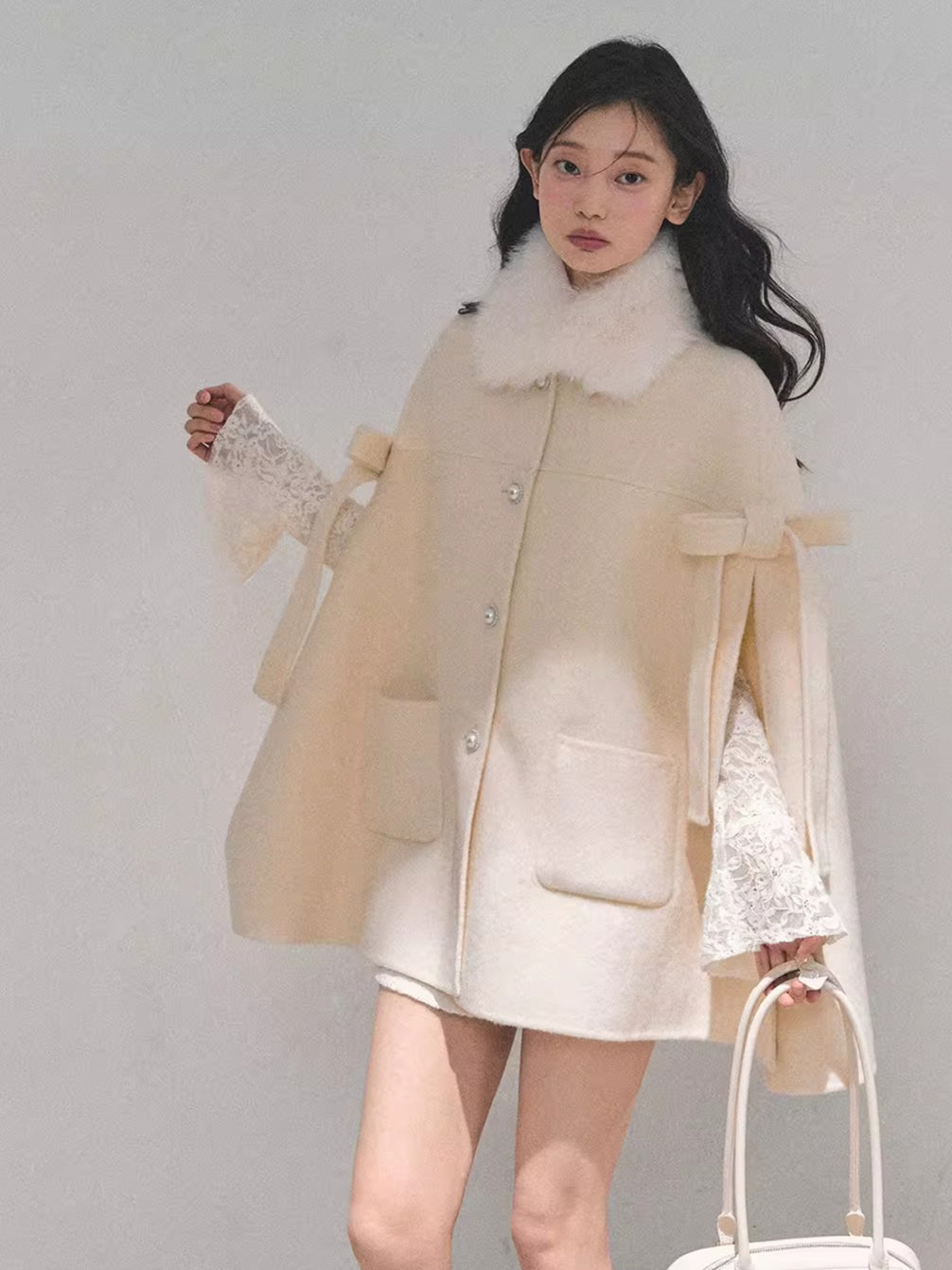 Lace Puff-Skirt V-Neck Mini Dress