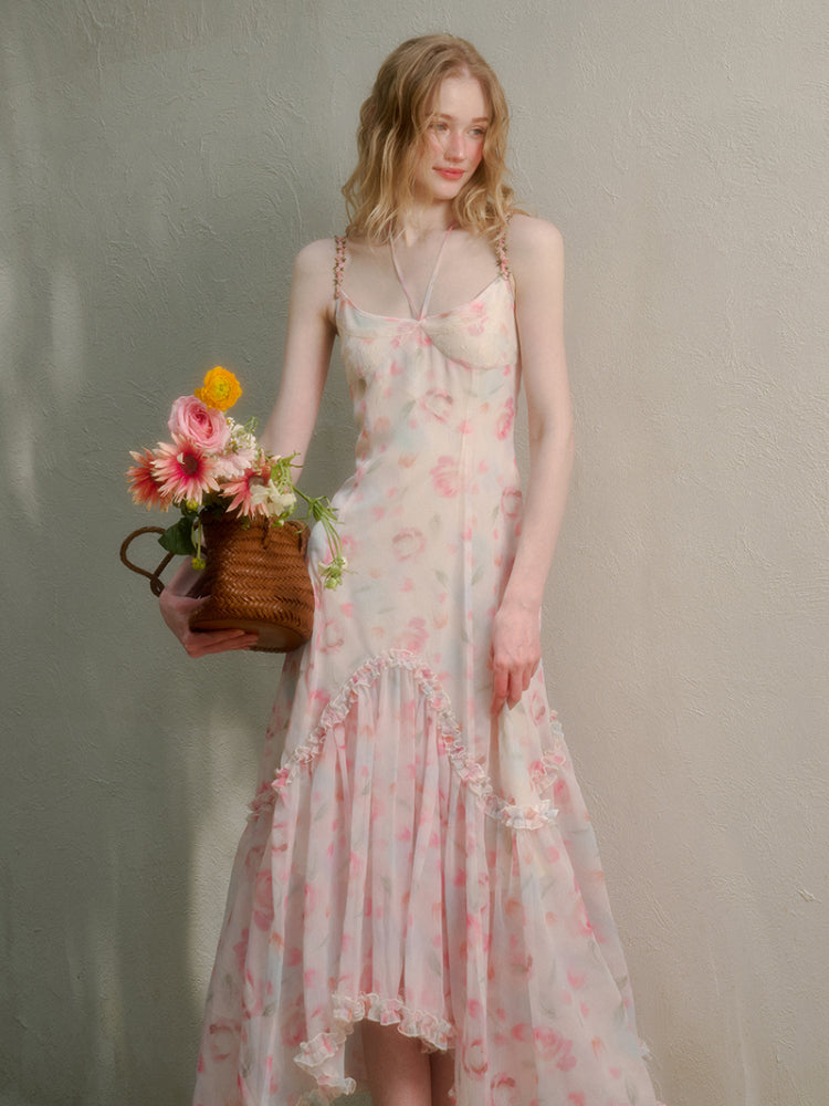 Flower-pattern Flowing Dress - CHINASQUAD