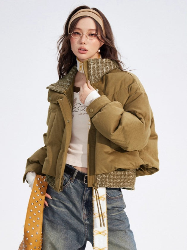 Wool-Blend Knit Spliced Down Jacket - CHINASQUAD