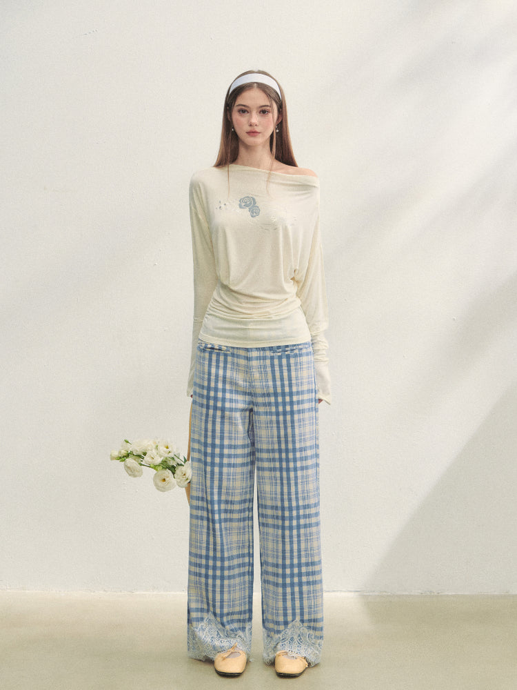 Floral Print Pleated Long-Sleeve T-shirt - CHINASQUAD