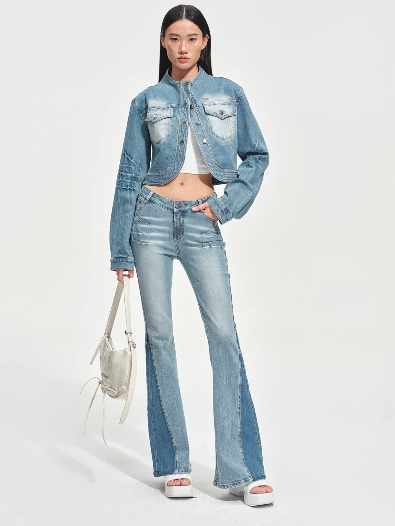 Vintage-Washed Skinny Micro-Flare Denim Jeans
