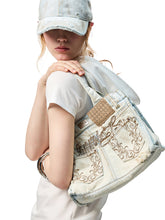Distressed Printed Denim Tote Bag - CHINASQUAD