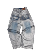 Silver-Foil Embroidered Straight-Leg Denim Curved Pants - CHINASQUAD