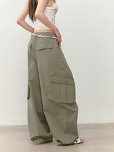 Wide-Leg Beaded Cargo Large Pockets Pants - CHINASQUAD