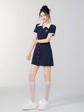 Color-Blocked Button-Up Waist Cinching Polo Dress - CHINASQUAD