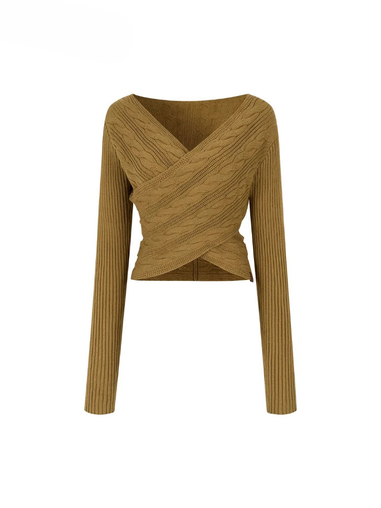 3D Cable Knit Cross Sweater