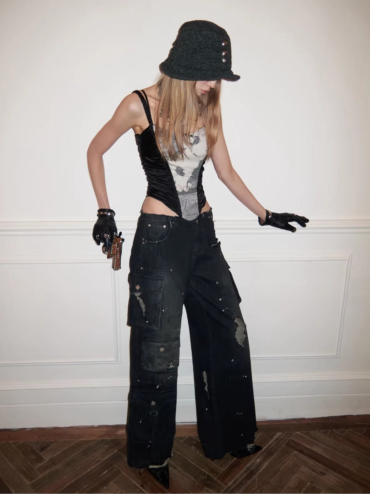 Satin-Panel Corset-Style Cropped Camisole