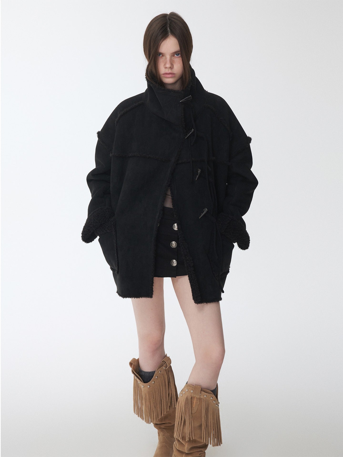 Toggle Collar Reversible Shearling Jacket