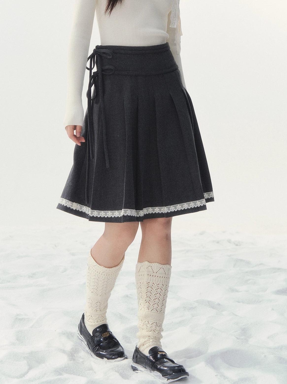Wool-Blend Retro Pleated Skirt