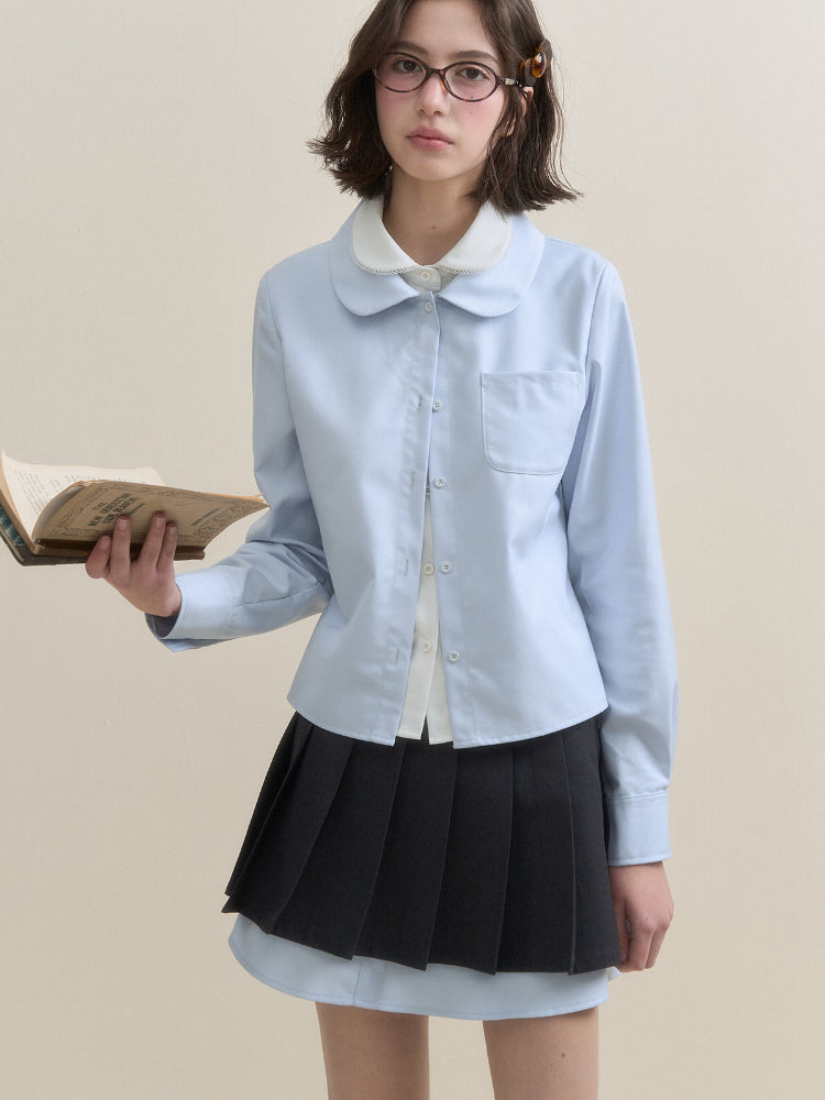 Blue Faux Two-Piece Long Sleeve Shirt - CHINASQUAD