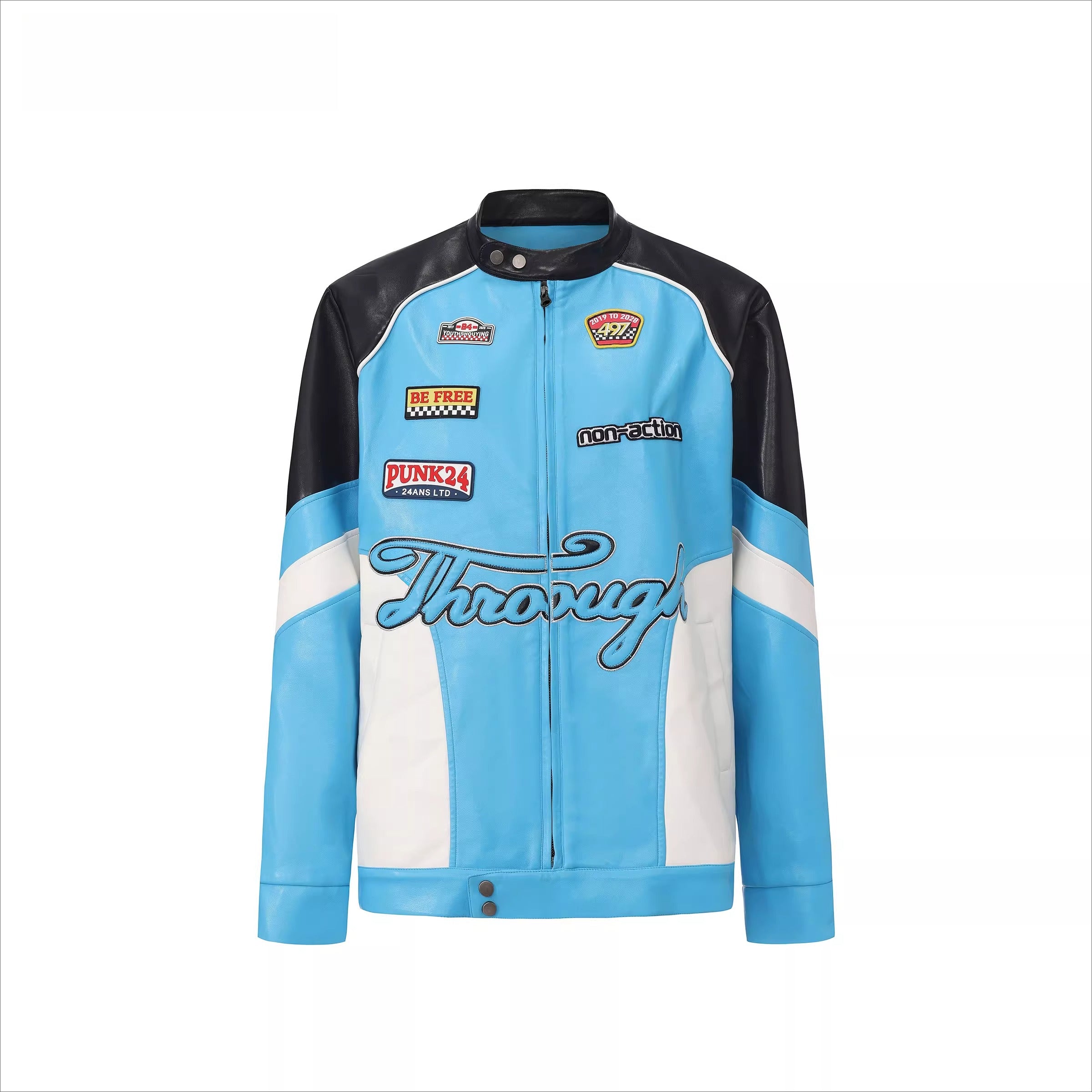 Contrast-Color Faux Leather Jacket