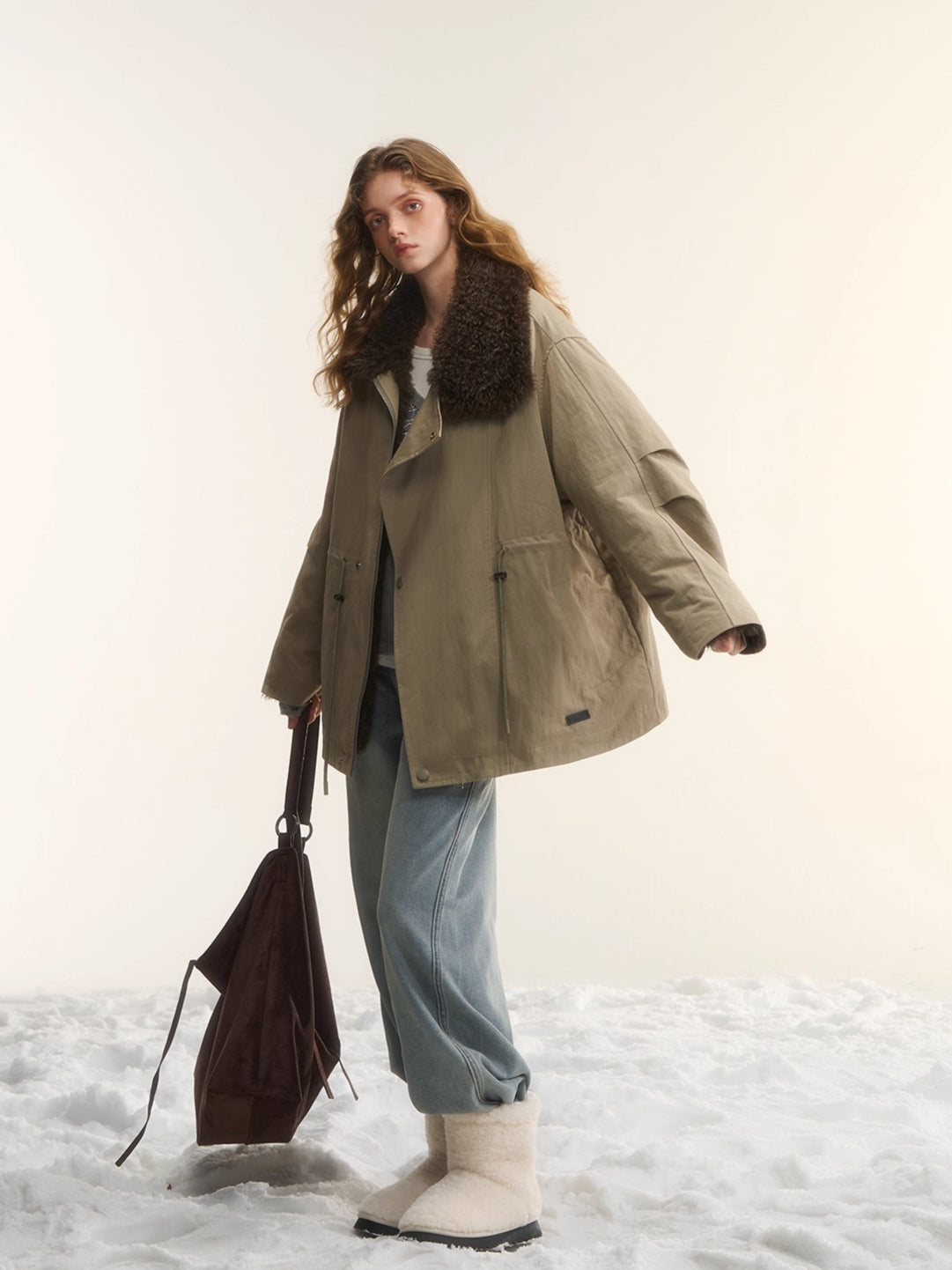 Faux-Fur Oversized Collar Jacket