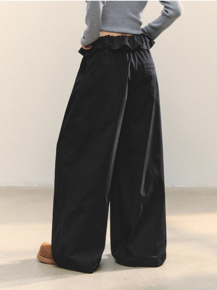 Turned-over Waist Straight-leg Casual Pants