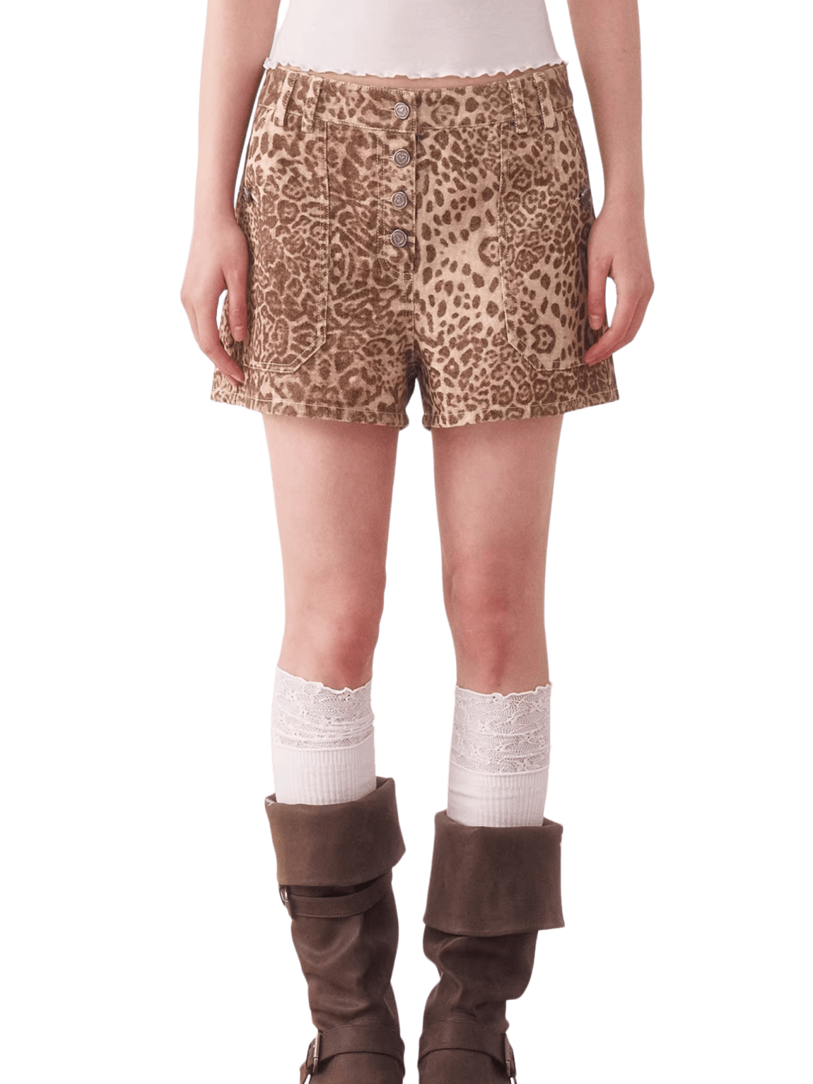 Vintage Leopard Low-Rise Denim Shorts